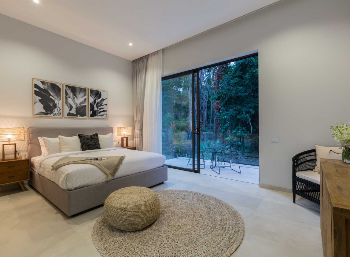 Bedroom at Vova Village, a luxury and private estate of 3 bedroom pool villas located in Chaweng, Koh Samui, Thailand