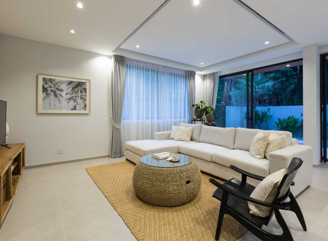 Living room at Vova Village, a luxury and private estate of 3 bedroom pool villas located in Chaweng, Koh Samui, Thailand
